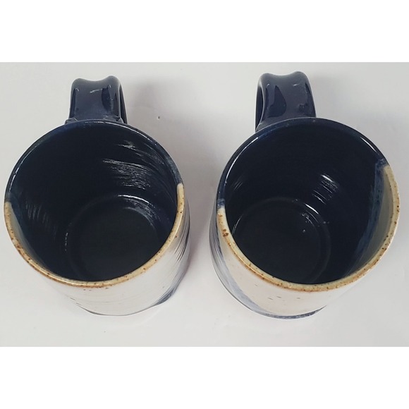 Beaver Creek Pottery Mug Set (2) Glazed Grey/Tan/Navy Drip Textured 4.625" Tall - Picture 7 of 9